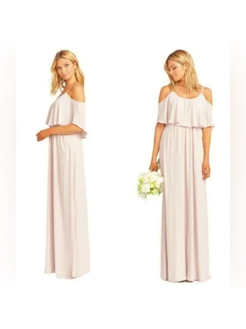Show Me Your MuMu Caitlin Ruffle Maxi Dress Size Small Beige Tan Bridesmaid